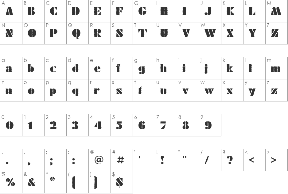 FuturaEugC_Winter30 font character map preview