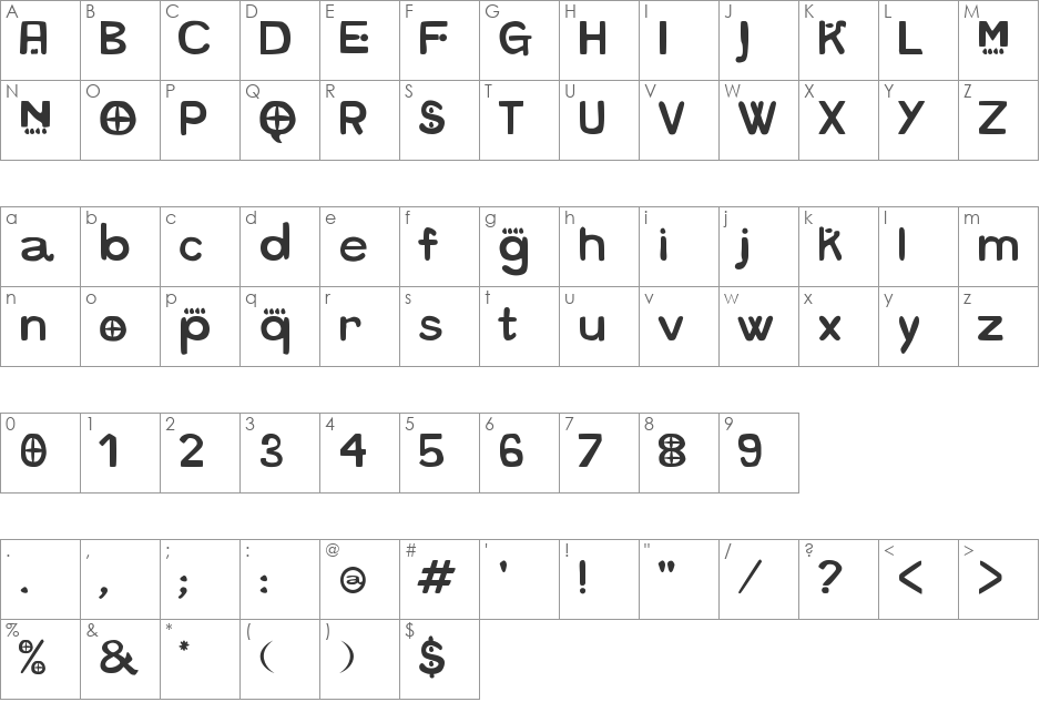 Futurafrica font character map preview