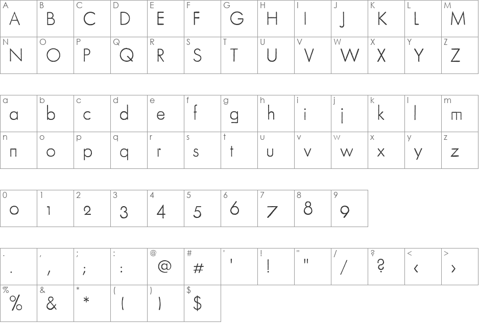FuturaRener font character map preview
