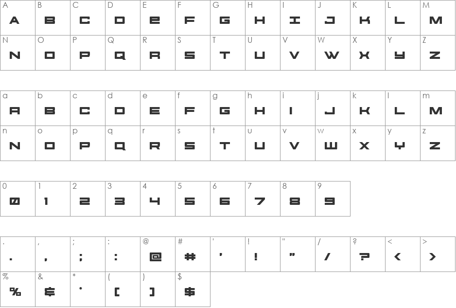 Future Forces Super-Italic font character map preview