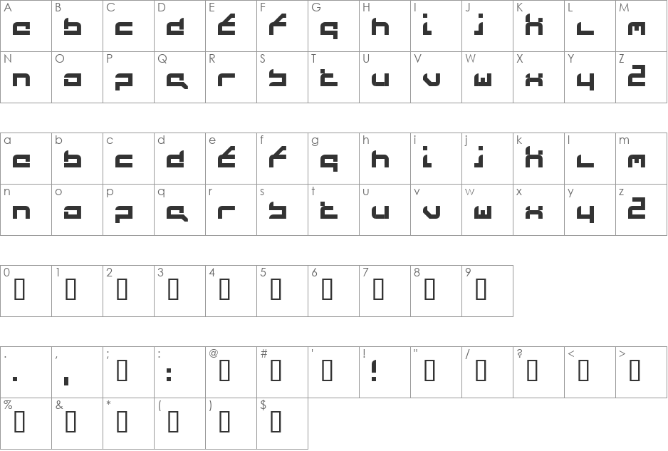 FutureFlash font character map preview