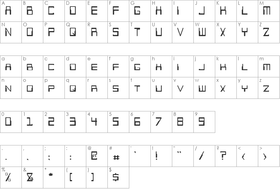 FutureWorld font character map preview