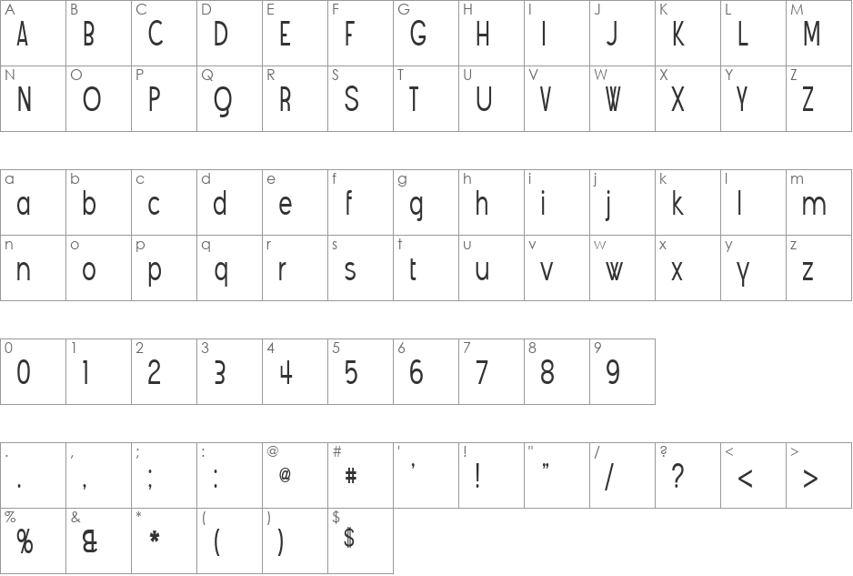 Angostura font character map preview