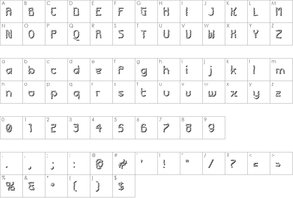 Futurex Roughly Sliced font character map preview