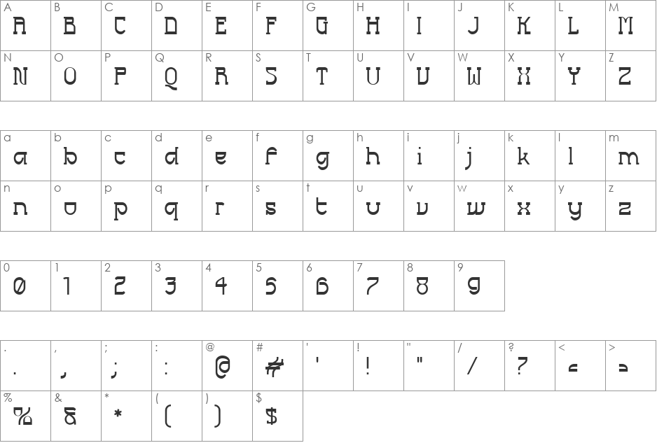 Futurex Slab font character map preview