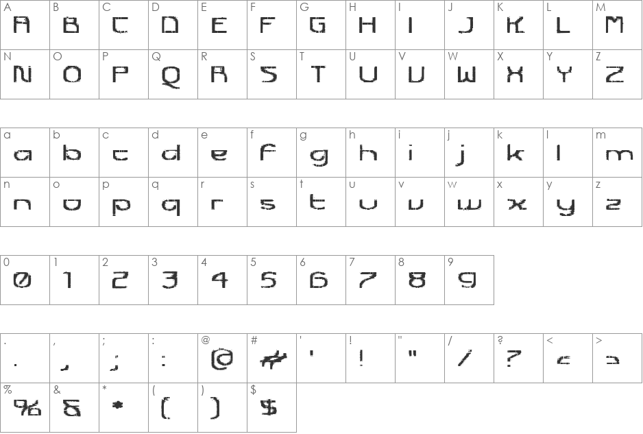 Futurex Transmaat font character map preview