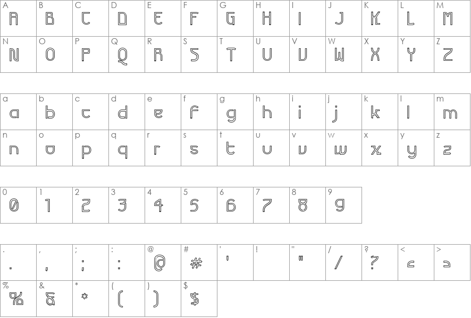 Futurex Variation Alpha Hollow font character map preview