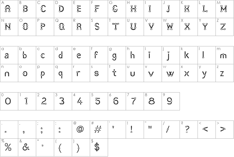 Angot font character map preview
