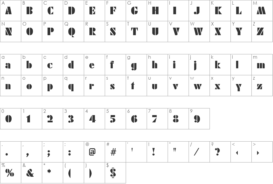 Futurist Black font character map preview