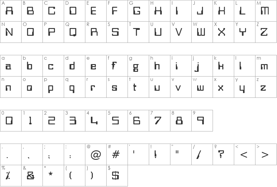 Futuristic font character map preview