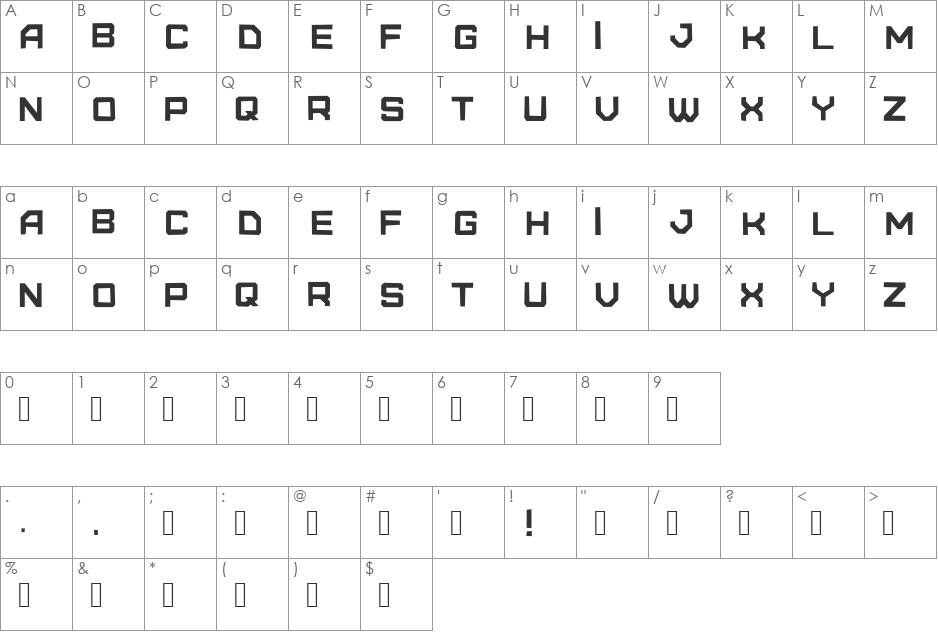 Futuristica font character map preview