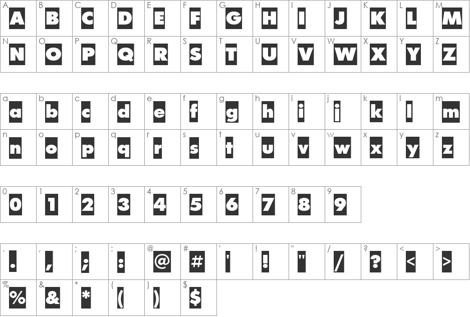 FuturisXCameoC font character map preview