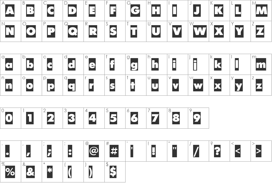 FuturisXShadowC font character map preview