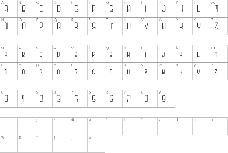 futuro font character map preview