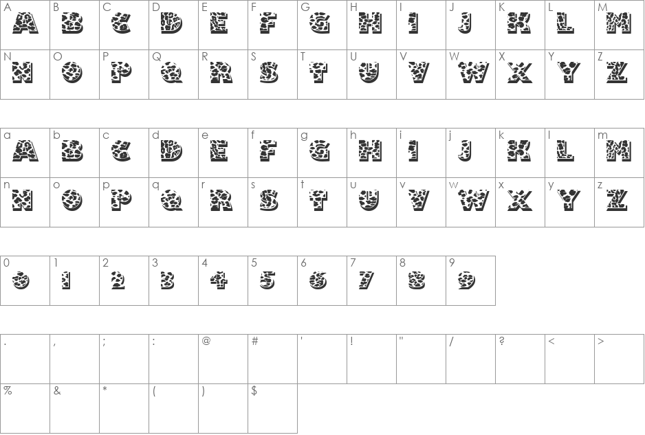 Fuzzyhandcuffs font character map preview