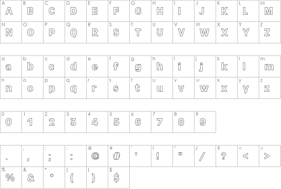 FZ BASIC 1 HOLLOW font character map preview