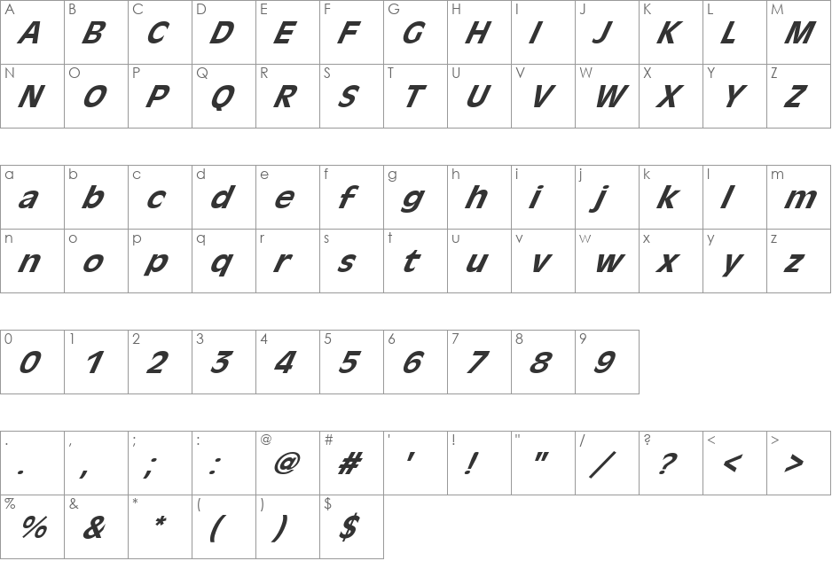 FZ BASIC 1 ITALIC font character map preview
