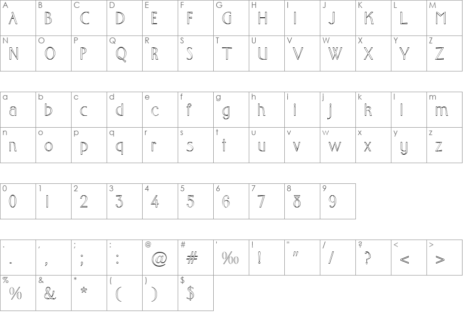 FZ BASIC 10 HOLLOW font character map preview