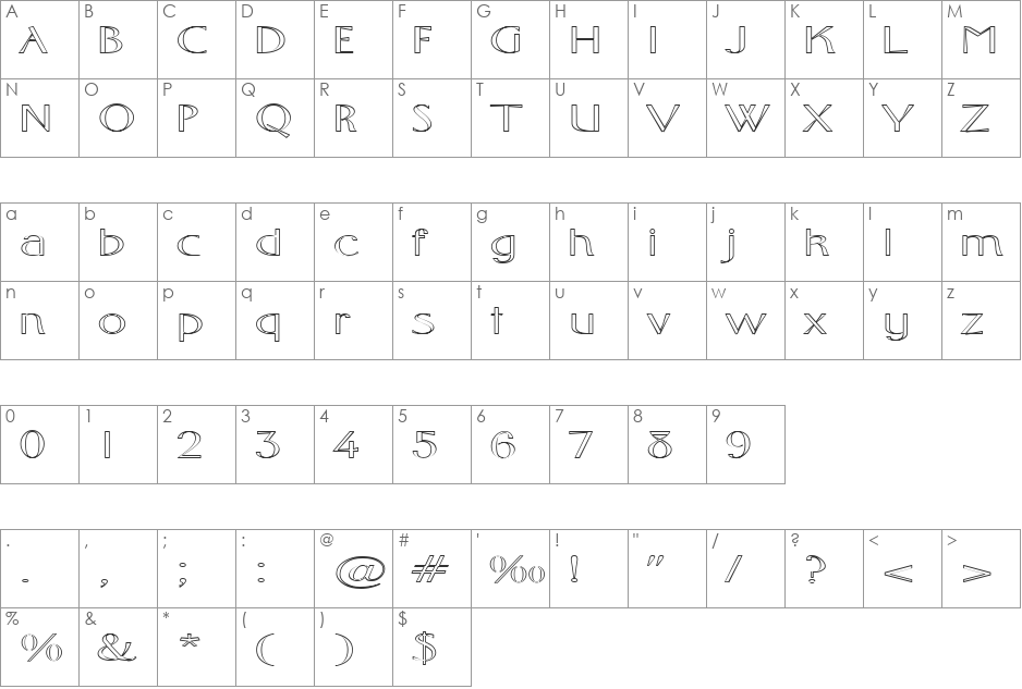 FZ BASIC 10 HOLLOW EX font character map preview