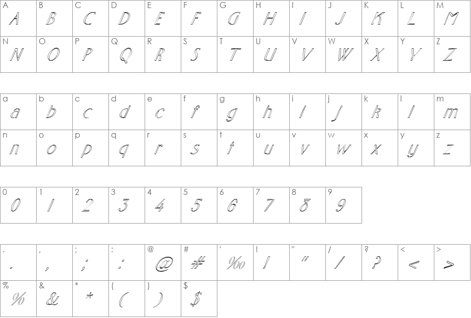 FZ BASIC 10 HOLLOW ITALIC font character map preview