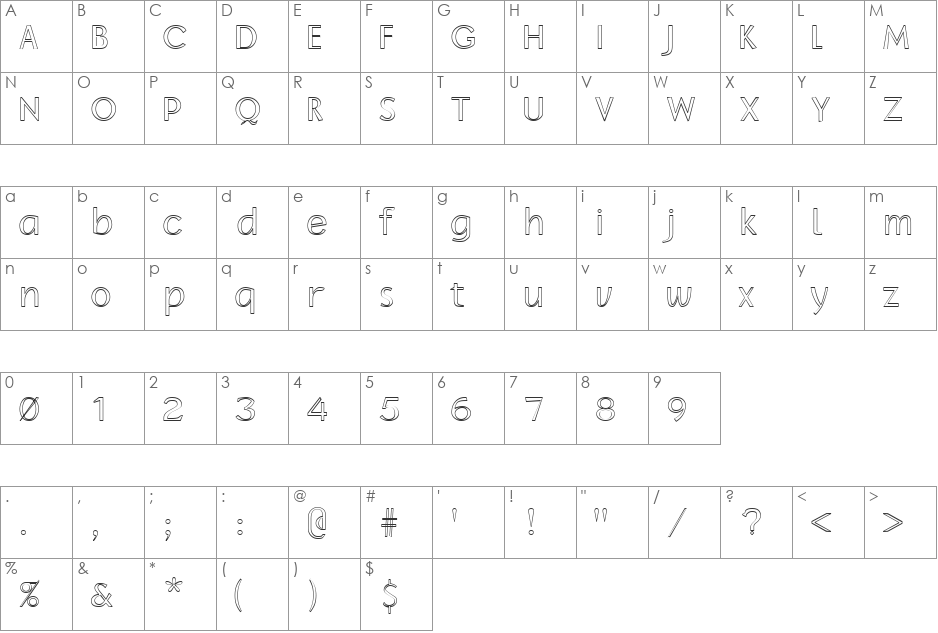 FZ BASIC 11 HOLLOW font character map preview