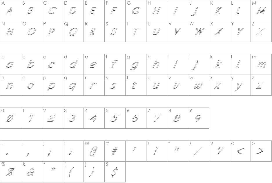 FZ BASIC 11 HOLLOW ITALIC font character map preview
