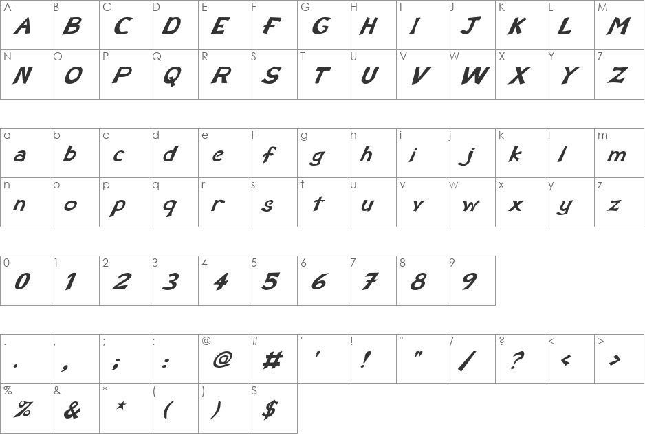 FZ BASIC 12 ITALIC font character map preview