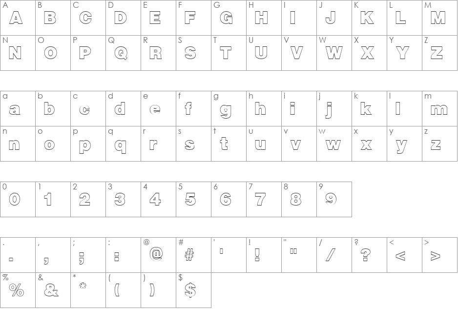 FZ BASIC 13 HOLLOW font character map preview
