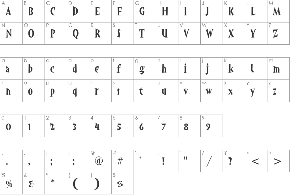 AngryhogITC TT font character map preview