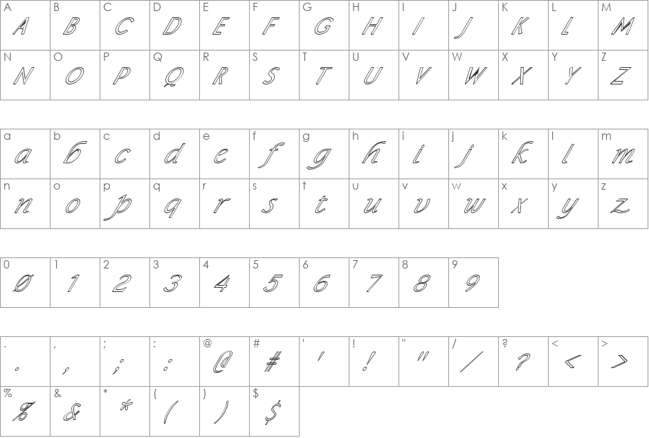 FZ BASIC 15 HOLLOW ITALIC font character map preview