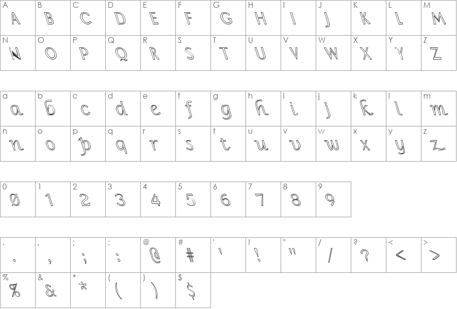 FZ BASIC 15 HOLLOW LEFTY font character map preview