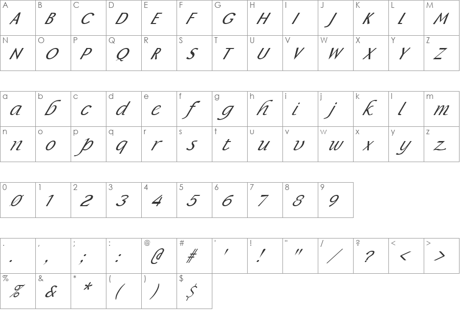 FZ BASIC 15 ITALIC font character map preview