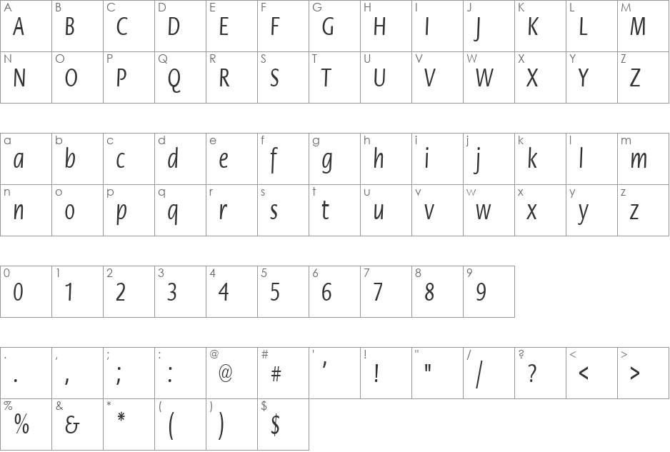 FZ BASIC 17 COND font character map preview