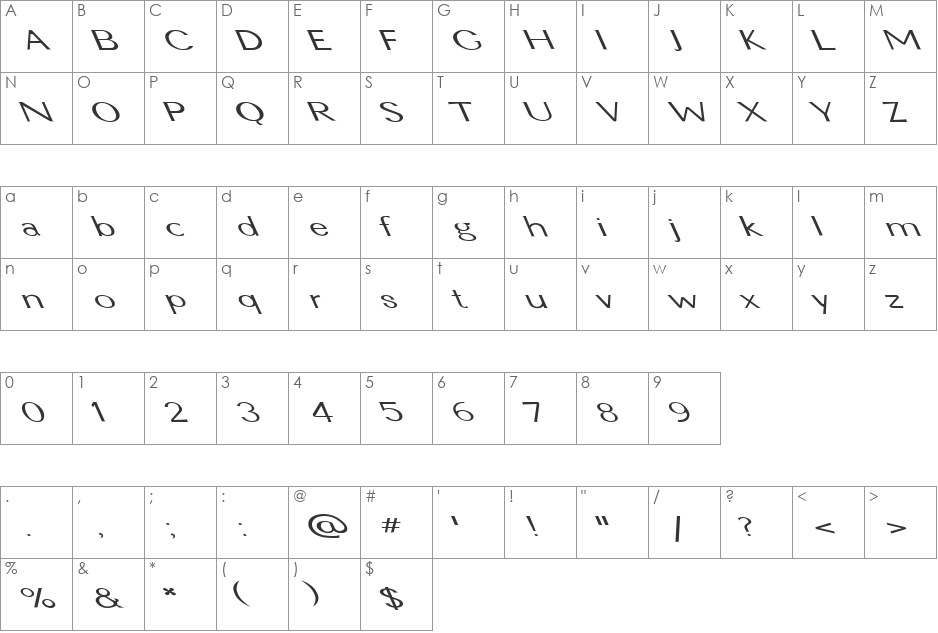 FZ BASIC 22 LEFTY font character map preview
