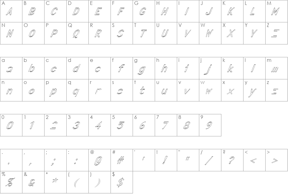 FZ BASIC 23 HOLLOW ITALIC font character map preview