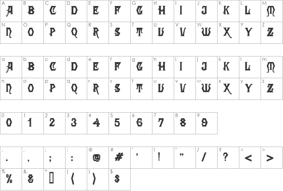 Angular Inline font character map preview