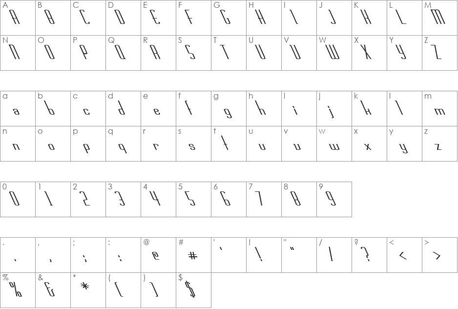 FZ BASIC 44 LEFTY font character map preview