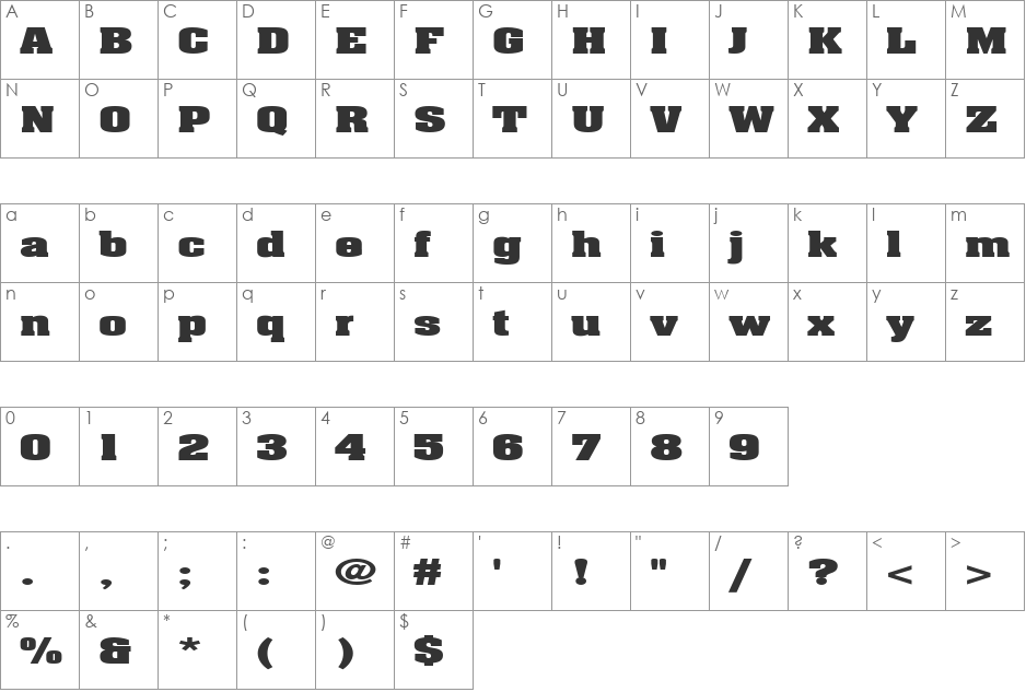 FZ BASIC 52 EX font character map preview