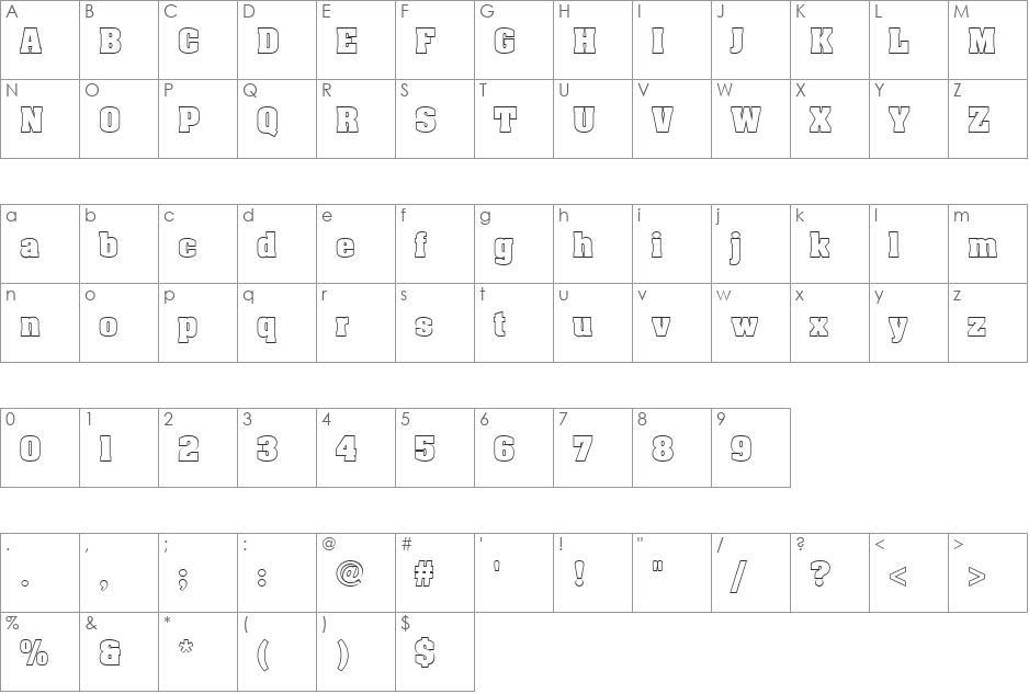 FZ BASIC 52 HOLLOW font character map preview