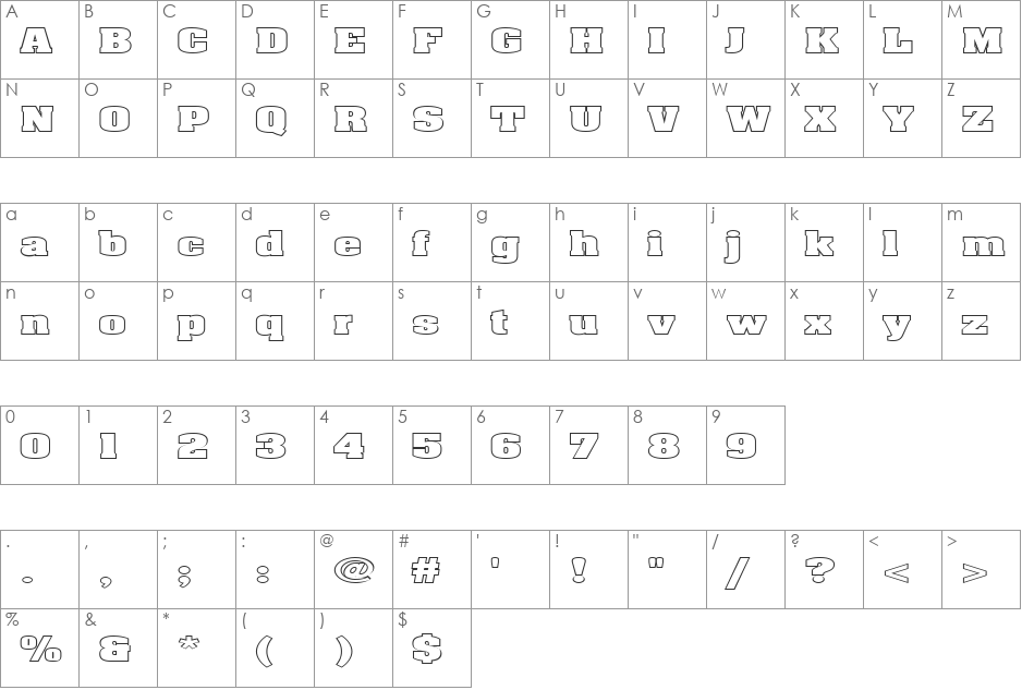 FZ BASIC 52 HOLLOW EX font character map preview