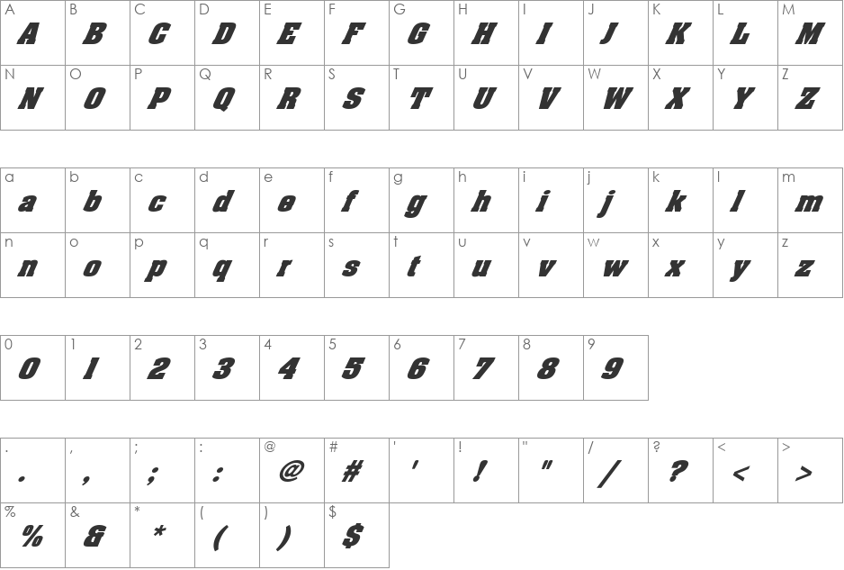 FZ BASIC 52 ITALIC font character map preview