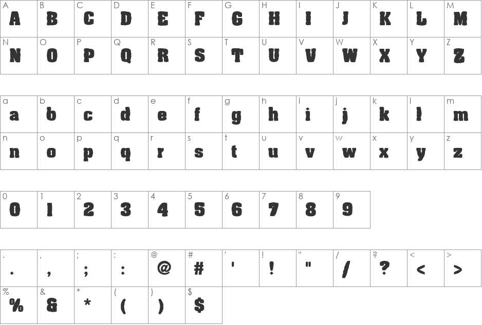 FZ BASIC 52 MANGLED font character map preview