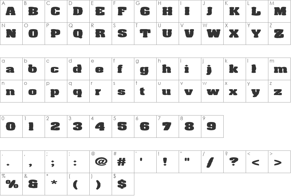 FZ BASIC 52 MANGLED EX font character map preview