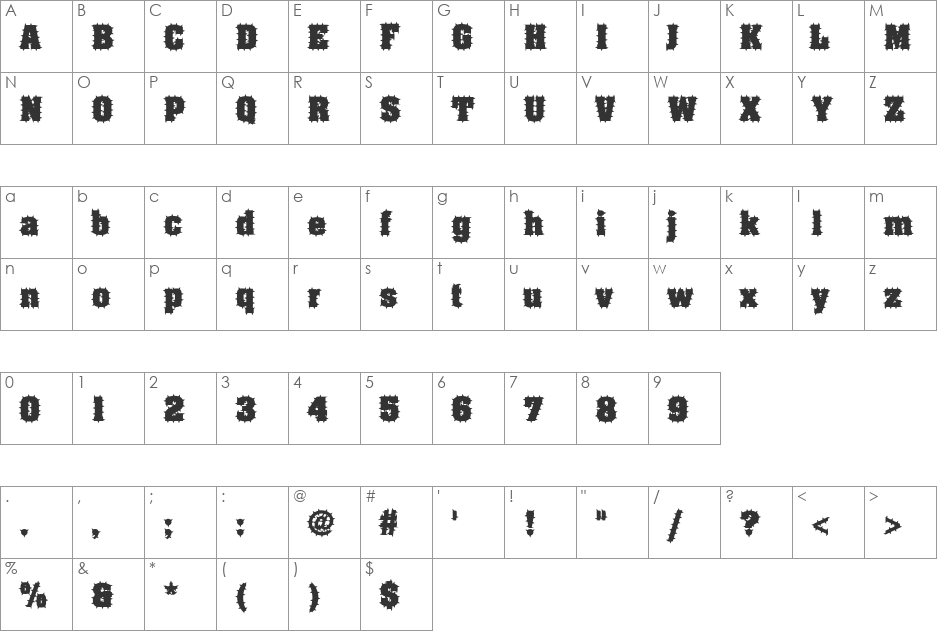 FZ BASIC 52 SPIKED font character map preview