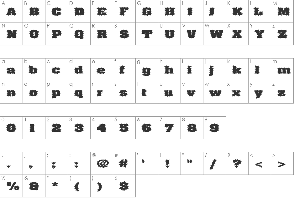 FZ BASIC 52 SPIKED EX font character map preview