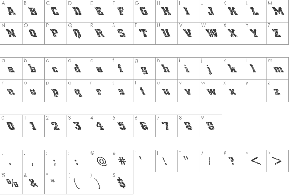 FZ BASIC 53 CRACKED LEFTY font character map preview