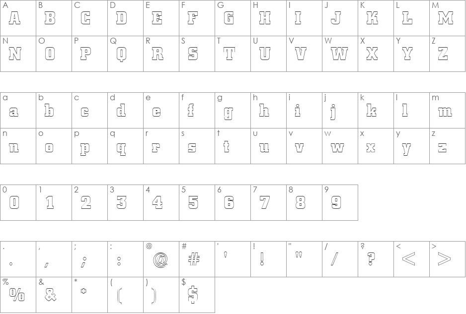 FZ BASIC 53 HOLLOW font character map preview