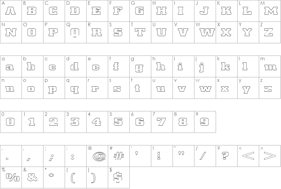 FZ BASIC 53 HOLLOW EX font character map preview