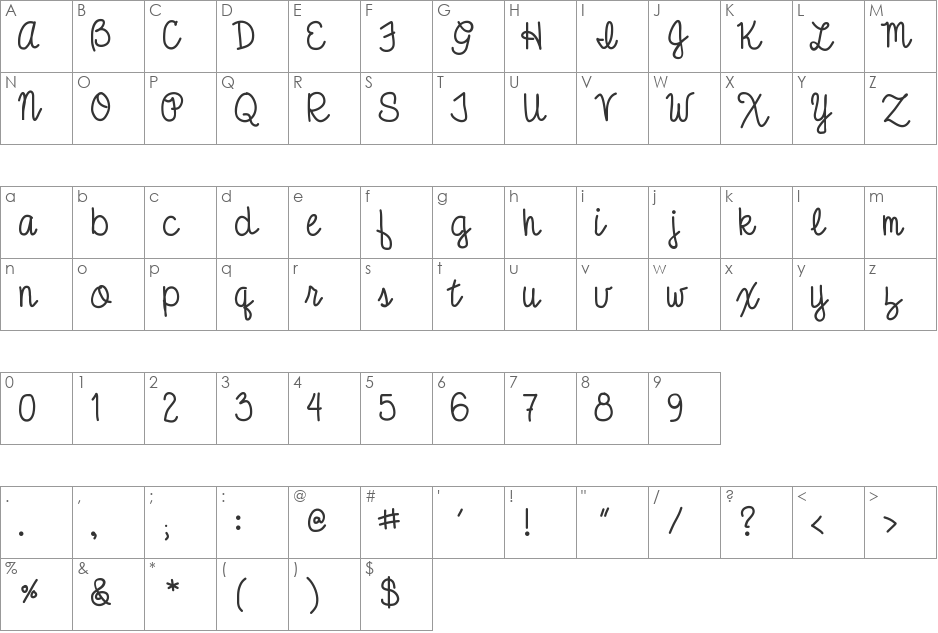AniBeatriceCursive font character map preview