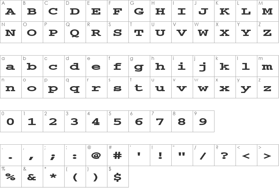 FZ BASIC 54 EX font character map preview
